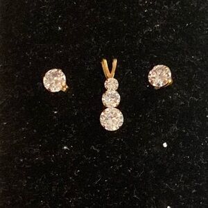 10k Yellow Gold CZ Post Earrings and Pendant